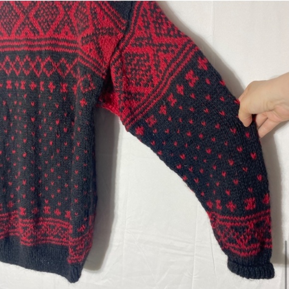 Vintage Namaste Woolens Handmade Wool Jacquard Knit Crew Neck Button Cardigan XL - Picture 10 of 13